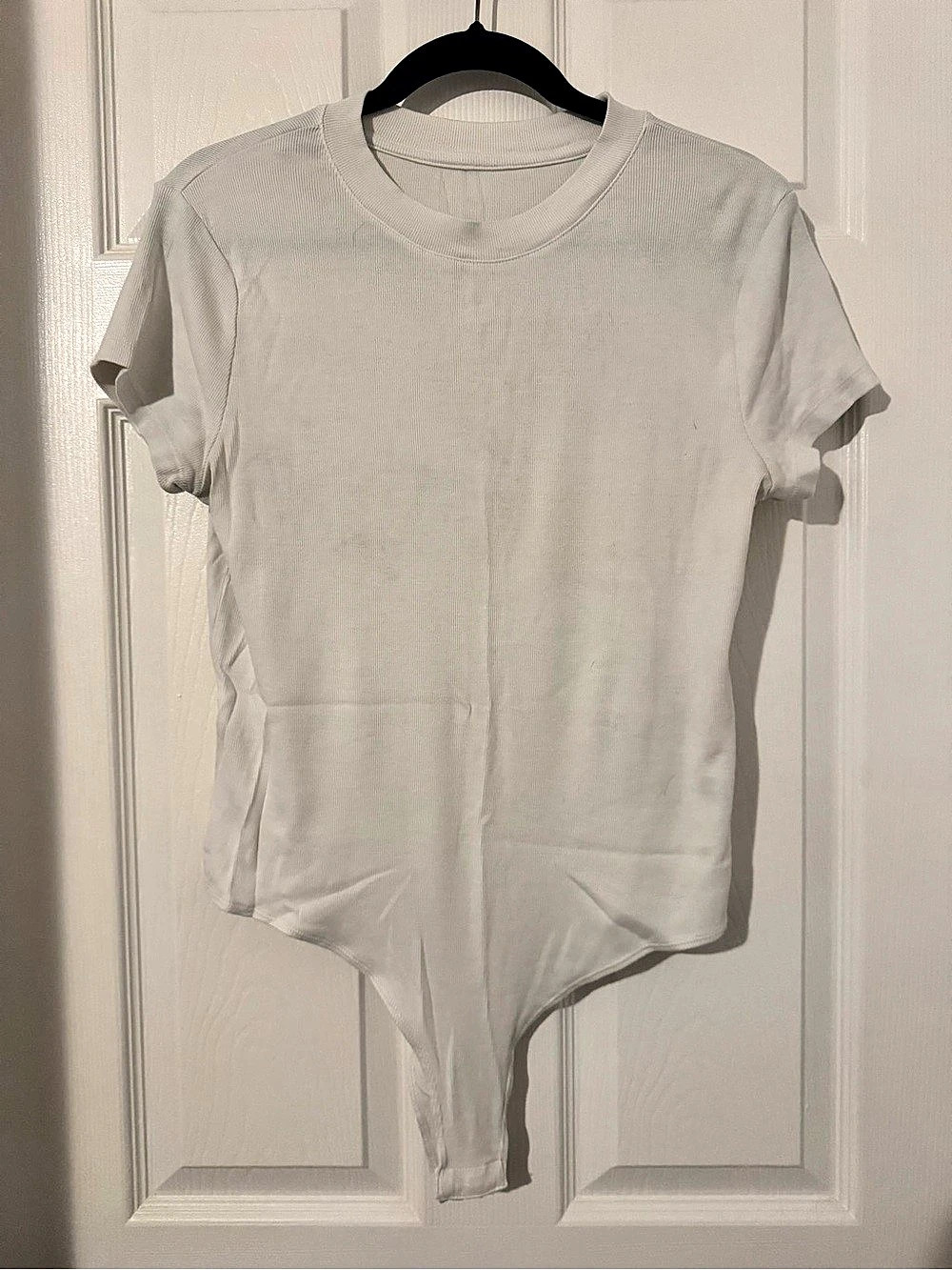 A New Day Stretch Cotton Ribbed Short-Sleeve Bodysuit White